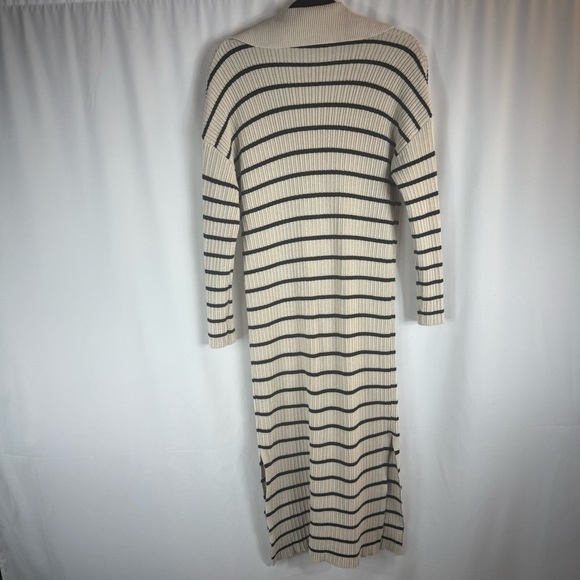 Zesica V -Neck Elegant Cream and Black Striped Long Sleeve Dress Size:M - Picture 8 of 15